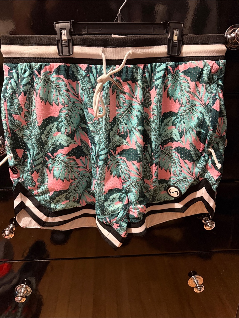 TLF Tropical Print Drawstring Mens Shorts - Pink & Teal